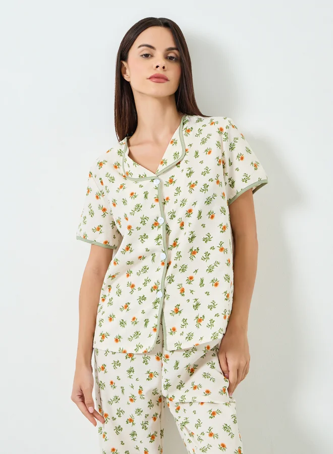 تايك تو طقم بيجاما وقميص بأكمام قصيرة وطبعة زهور